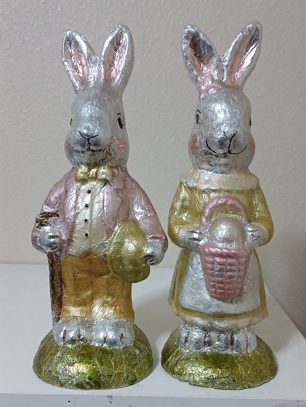 Chocolate Foil Covered Easter Bunny Couple Figurine Pair